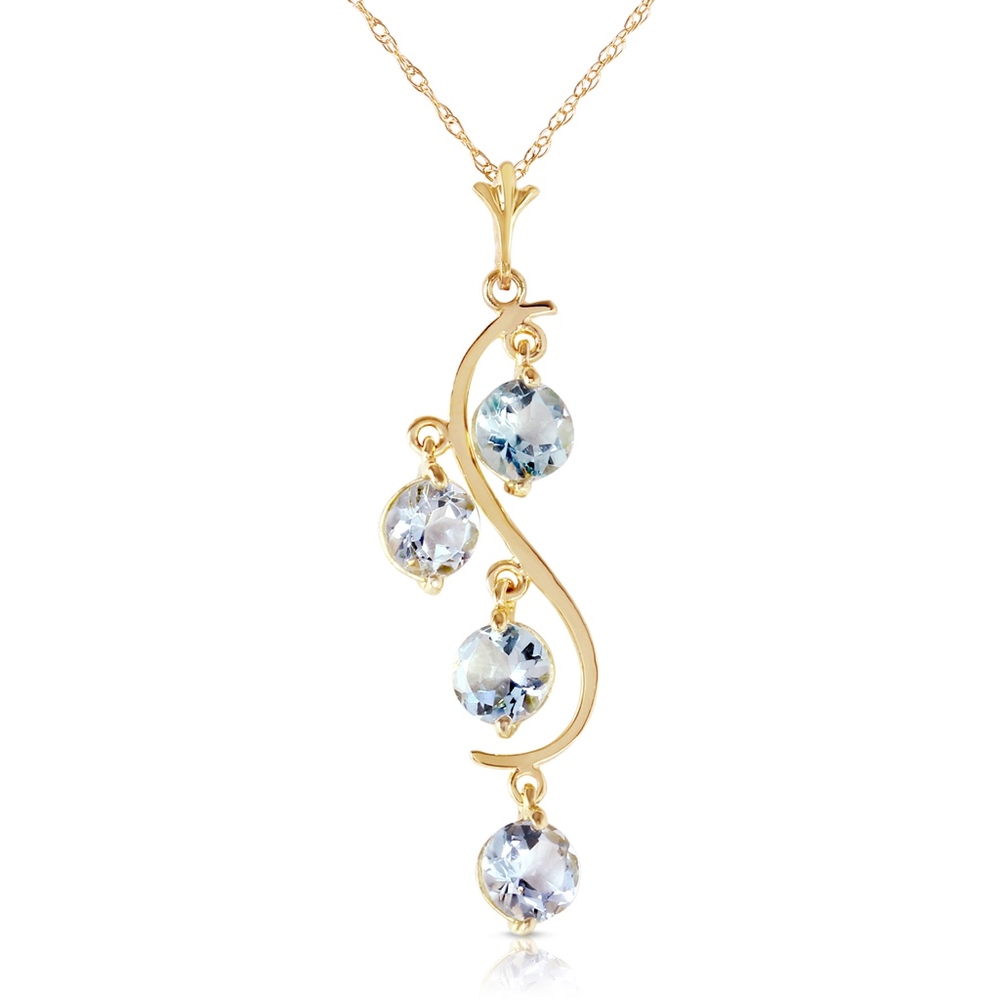 14K. SOLID GOLD NECKLACE WITH NATURAL AQUAMARINES